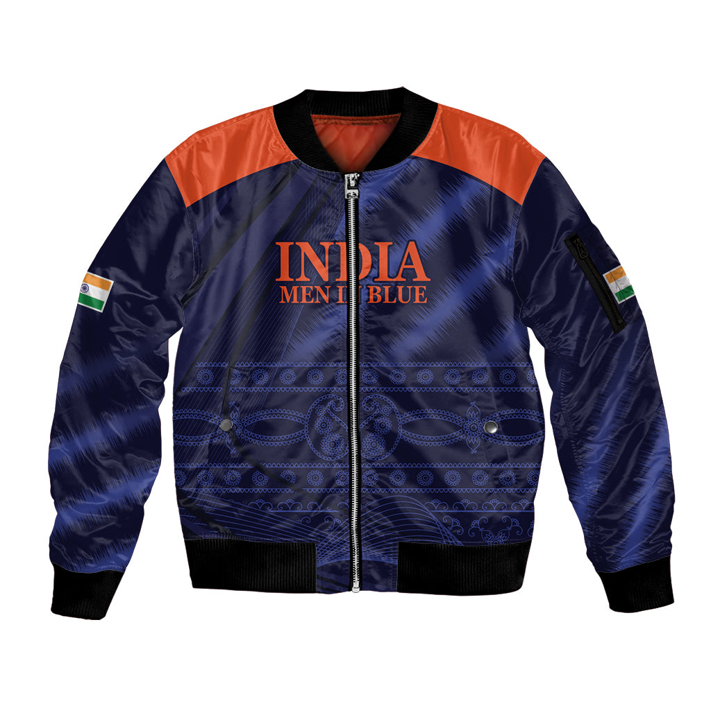 India Cricket World Cup 2024 Sleeve Zip Bomber Jacket Men In Blue Make Champions - Wonder Print Shop