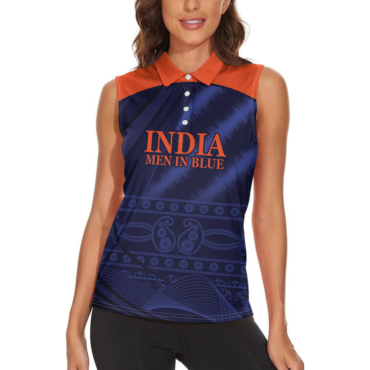 India Cricket World Cup 2024 Women Sleeveless Polo Shirt Men In Blue Make Champions - Wonder Print Shop