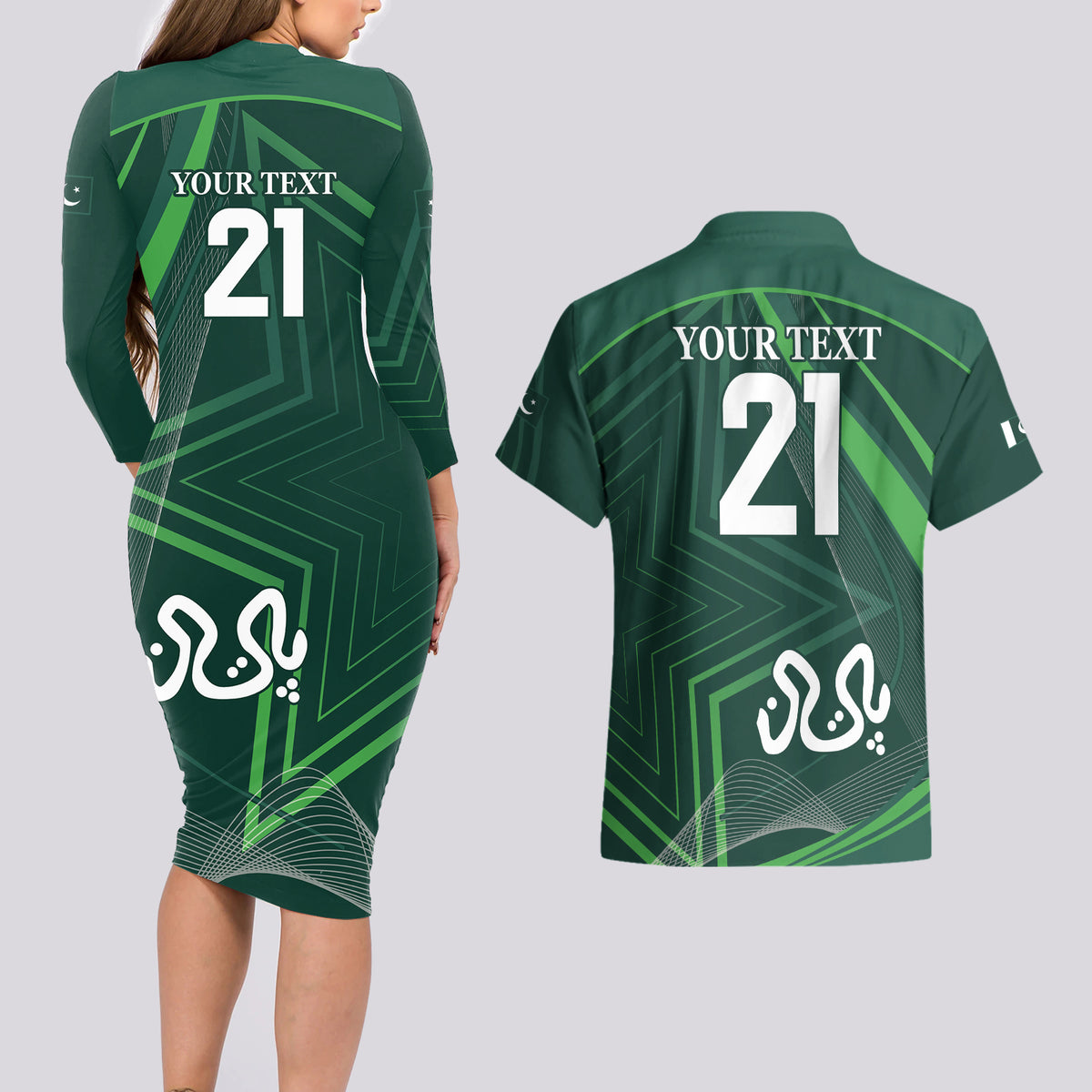 Pakistan Cricket World Cup 2024 Couples Matching Long Sleeve Bodycon Dress and Hawaiian Shirt Shaheens Make Champions LT9 - Wonder Print Shop