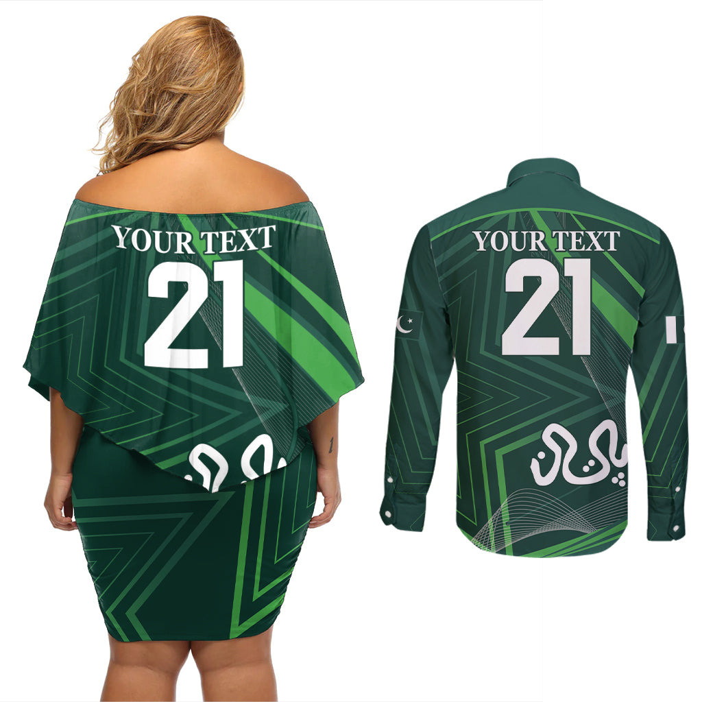 Pakistan Cricket World Cup 2024 Couples Matching Off Shoulder Short Dress and Long Sleeve Button Shirt Shaheens Make Champions LT9 - Wonder Print Shop