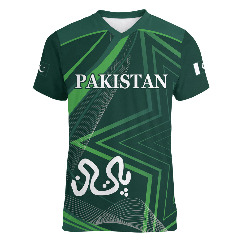 Pakistan Cricket World Cup 2024 Women V-Neck T-Shirt Shaheens Make Champions - Wonder Print Shop