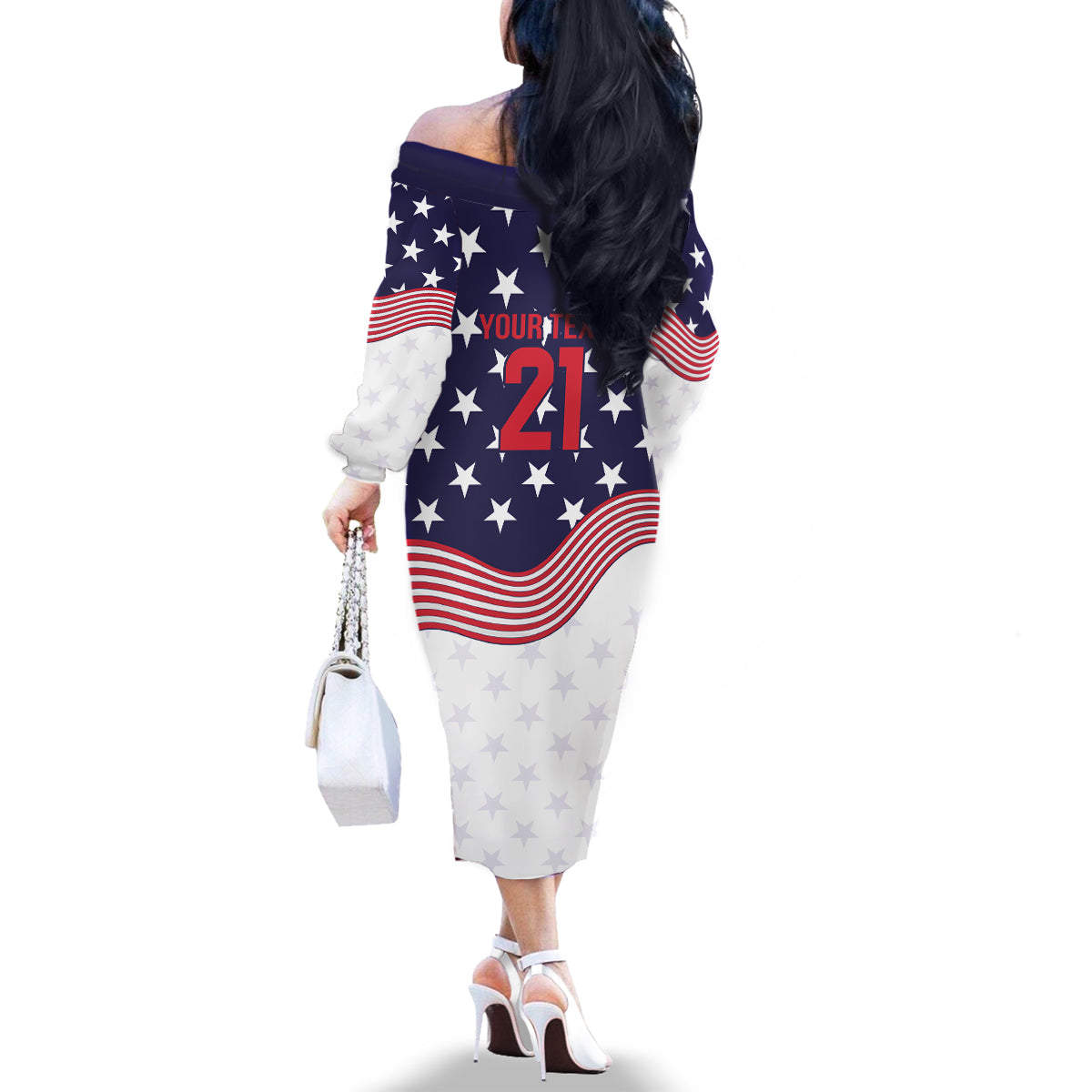 United States Cricket World Cup 2024 Family Matching Off The Shoulder Long Sleeve Dress and Hawaiian Shirt USA Badge Eagle Make Champions - Wonder Print Shop