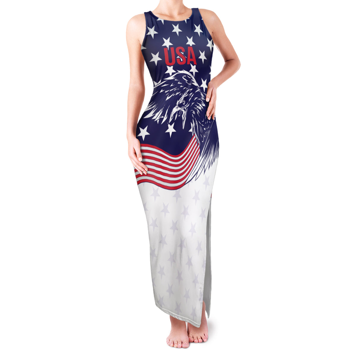 United States Cricket World Cup 2024 Family Matching Tank Maxi Dress and Hawaiian Shirt USA Badge Eagle Make Champions - Wonder Print Shop