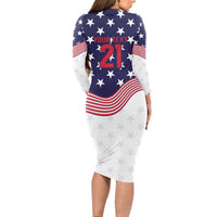 United States Cricket World Cup 2024 Long Sleeve Bodycon Dress USA Badge Eagle Make Champions - Wonder Print Shop