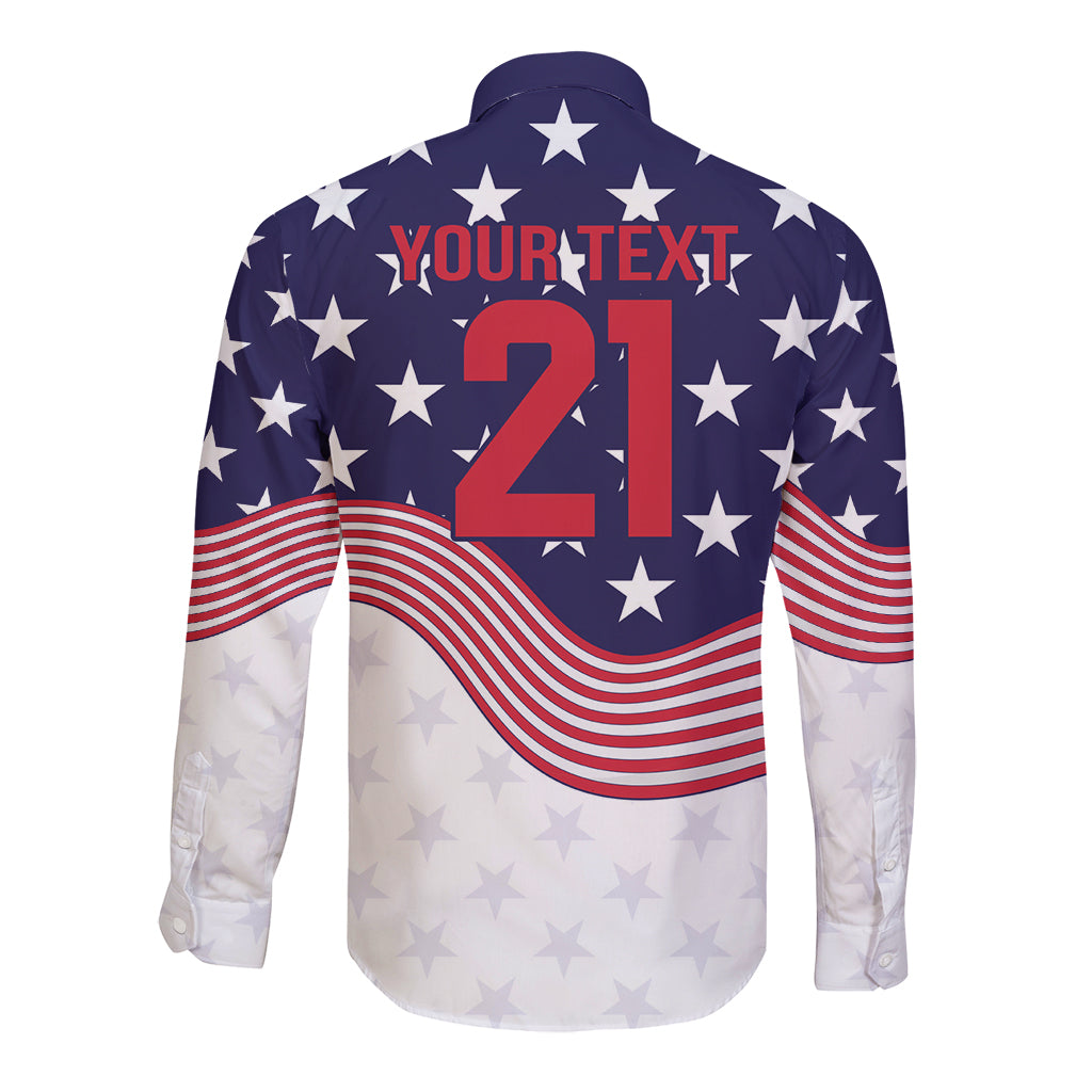 United States Cricket World Cup 2024 Long Sleeve Button Shirt USA Badge Eagle Make Champions - Wonder Print Shop