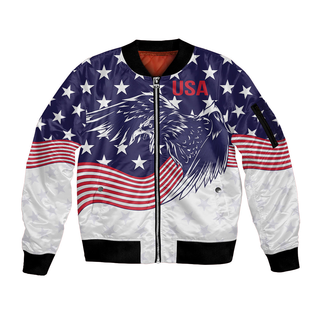 United States Cricket World Cup 2024 Sleeve Zip Bomber Jacket USA Badge Eagle Make Champions - Wonder Print Shop