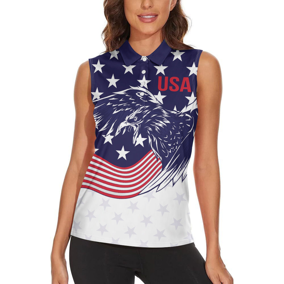 United States Cricket World Cup 2024 Women Sleeveless Polo Shirt USA Badge Eagle Make Champions - Wonder Print Shop
