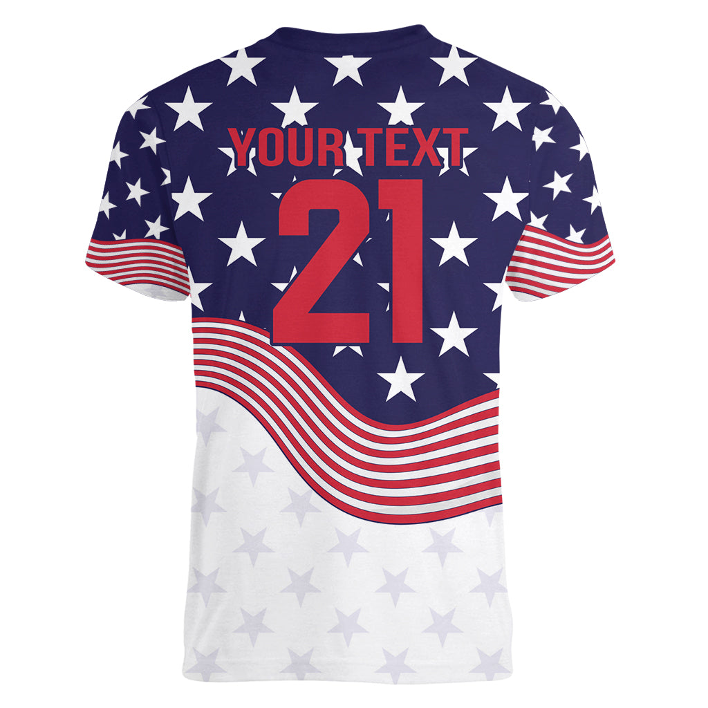 United States Cricket World Cup 2024 Women V-Neck T-Shirt USA Badge Eagle Make Champions - Wonder Print Shop