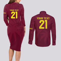 West Indies Cricket World Cup 2024 Couples Matching Long Sleeve Bodycon Dress and Long Sleeve Button Shirt Windies Make Champions LT9 - Wonder Print Shop