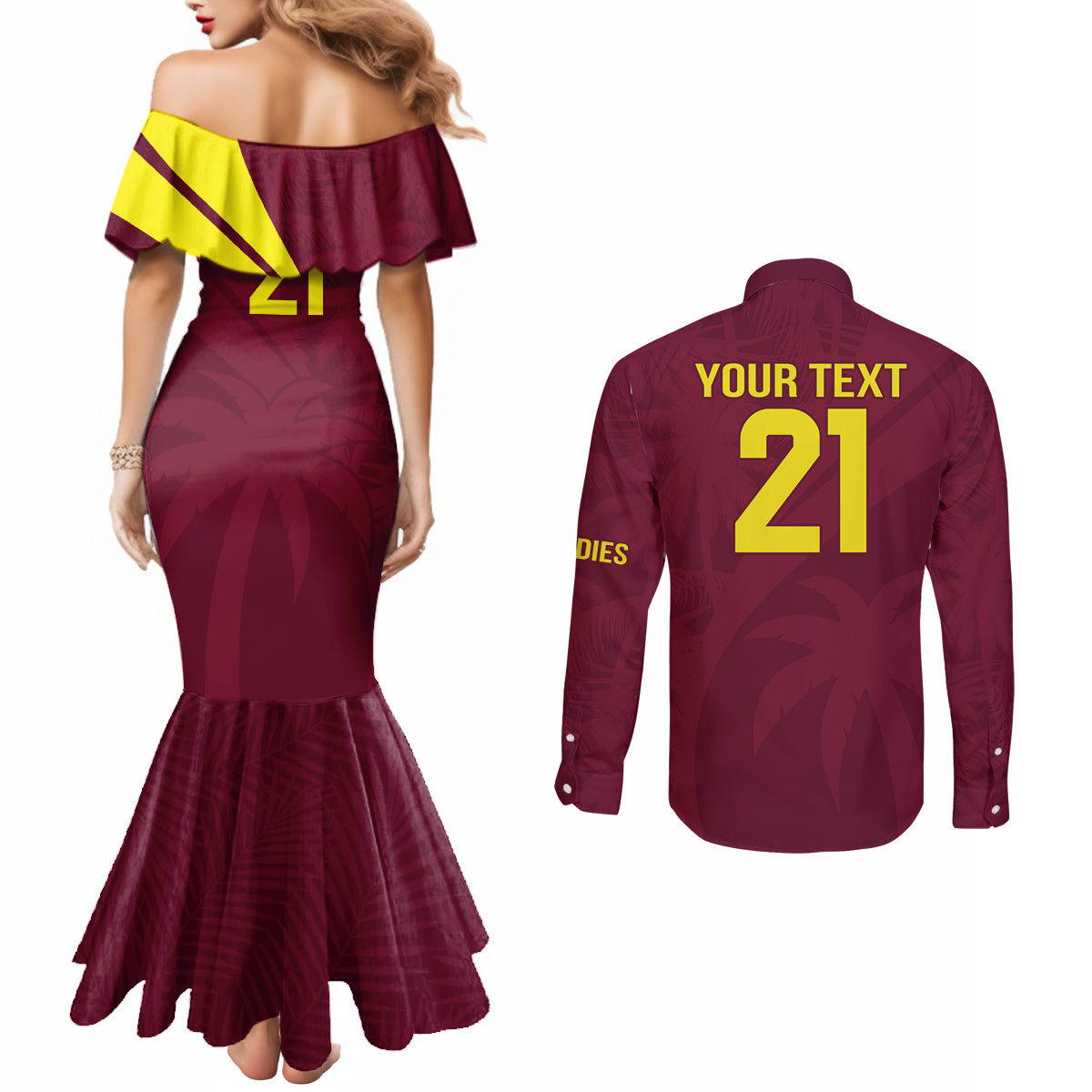 West Indies Cricket World Cup 2024 Couples Matching Mermaid Dress and Long Sleeve Button Shirt Windies Make Champions
