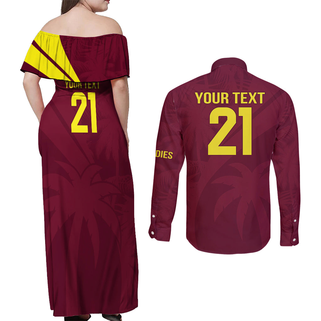 West Indies Cricket World Cup 2024 Couples Matching Off Shoulder Maxi Dress and Long Sleeve Button Shirt Windies Make Champions LT9 - Wonder Print Shop