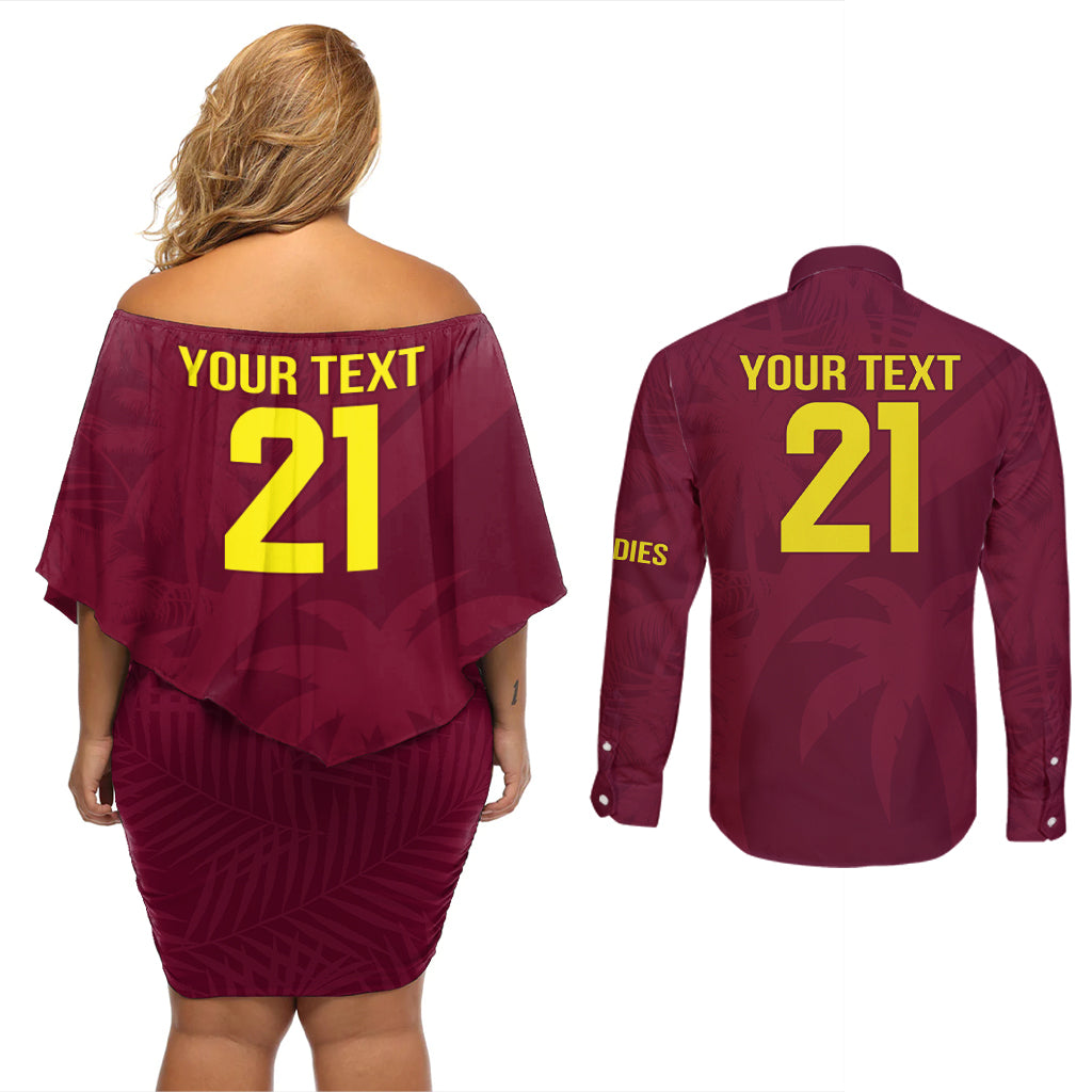 West Indies Cricket World Cup 2024 Couples Matching Off Shoulder Short Dress and Long Sleeve Button Shirt Windies Make Champions LT9 - Wonder Print Shop