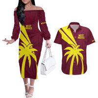 West Indies Cricket World Cup 2024 Couples Matching Off The Shoulder Long Sleeve Dress and Hawaiian Shirt Windies Make Champions LT9 - Wonder Print Shop