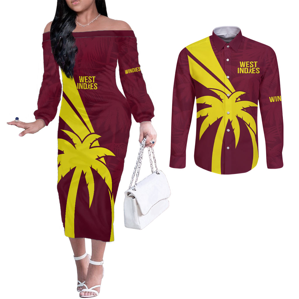 West Indies Cricket World Cup 2024 Couples Matching Off The Shoulder Long Sleeve Dress and Long Sleeve Button Shirt Windies Make Champions