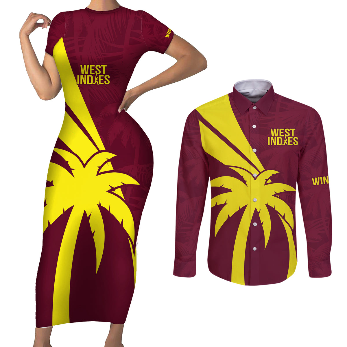 West Indies Cricket World Cup 2024 Couples Matching Short Sleeve Bodycon Dress and Long Sleeve Button Shirt Windies Make Champions LT9 - Wonder Print Shop