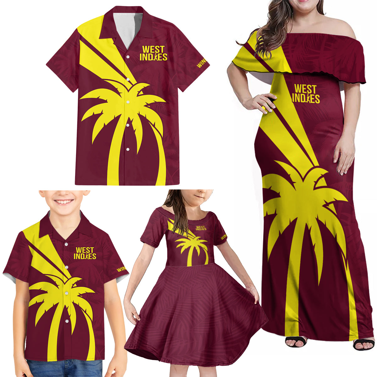 West Indies Cricket World Cup 2024 Family Matching Off Shoulder Maxi Dress and Hawaiian Shirt Windies Make Champions LT9 - Wonder Print Shop