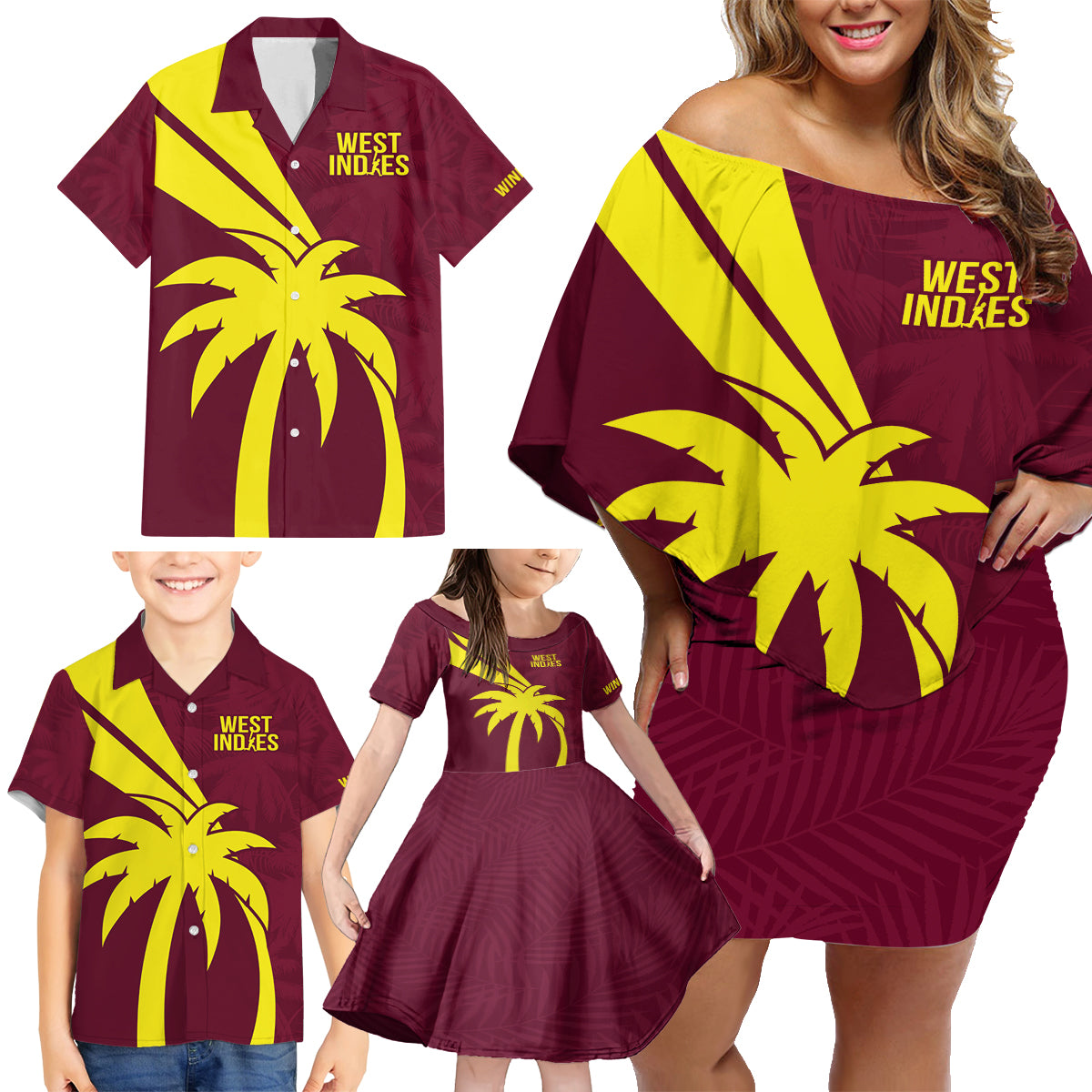 West Indies Cricket World Cup 2024 Family Matching Off Shoulder Short Dress and Hawaiian Shirt Windies Make Champions LT9 - Wonder Print Shop