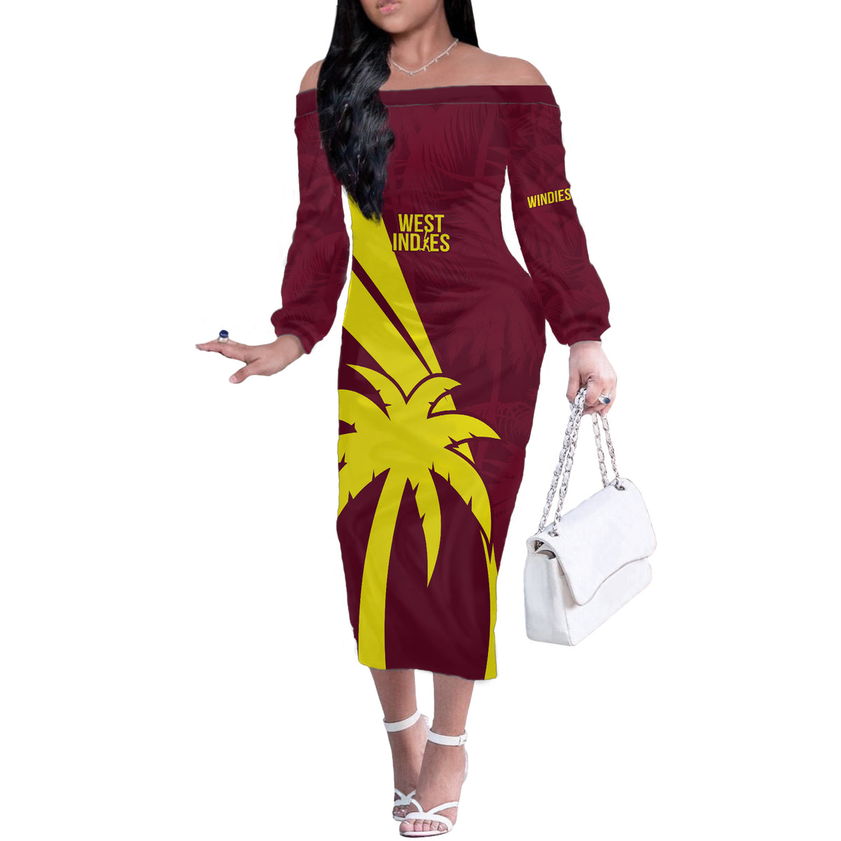 West Indies Cricket World Cup 2024 Off The Shoulder Long Sleeve Dress Windies Make Champions - Wonder Print Shop