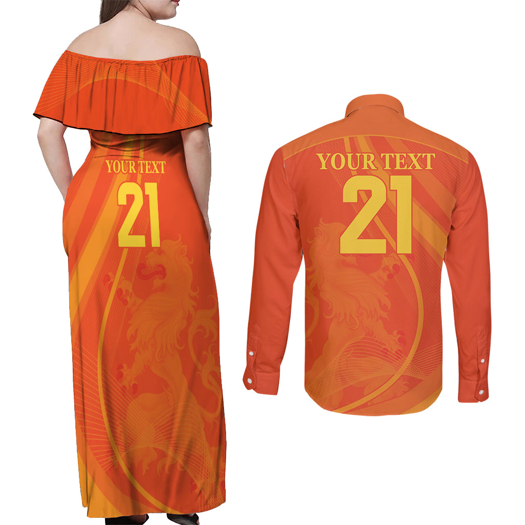 Netherlands Cricket World Cup 2024 Couples Matching Off Shoulder Maxi Dress and Long Sleeve Button Shirt The Flying Dutchmen Make Champions LT9 - Wonder Print Shop