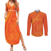 Netherlands Cricket World Cup 2024 Couples Matching Summer Maxi Dress and Long Sleeve Button Shirt The Flying Dutchmen Make Champions LT9 - Wonder Print Shop