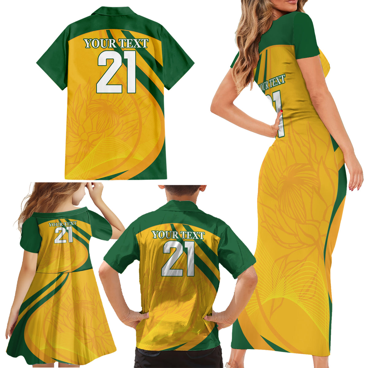 South Africa Cricket World Cup 2024 Family Matching Short Sleeve Bodycon Dress and Hawaiian Shirt Proteas Make Champions - Wonder Print Shop