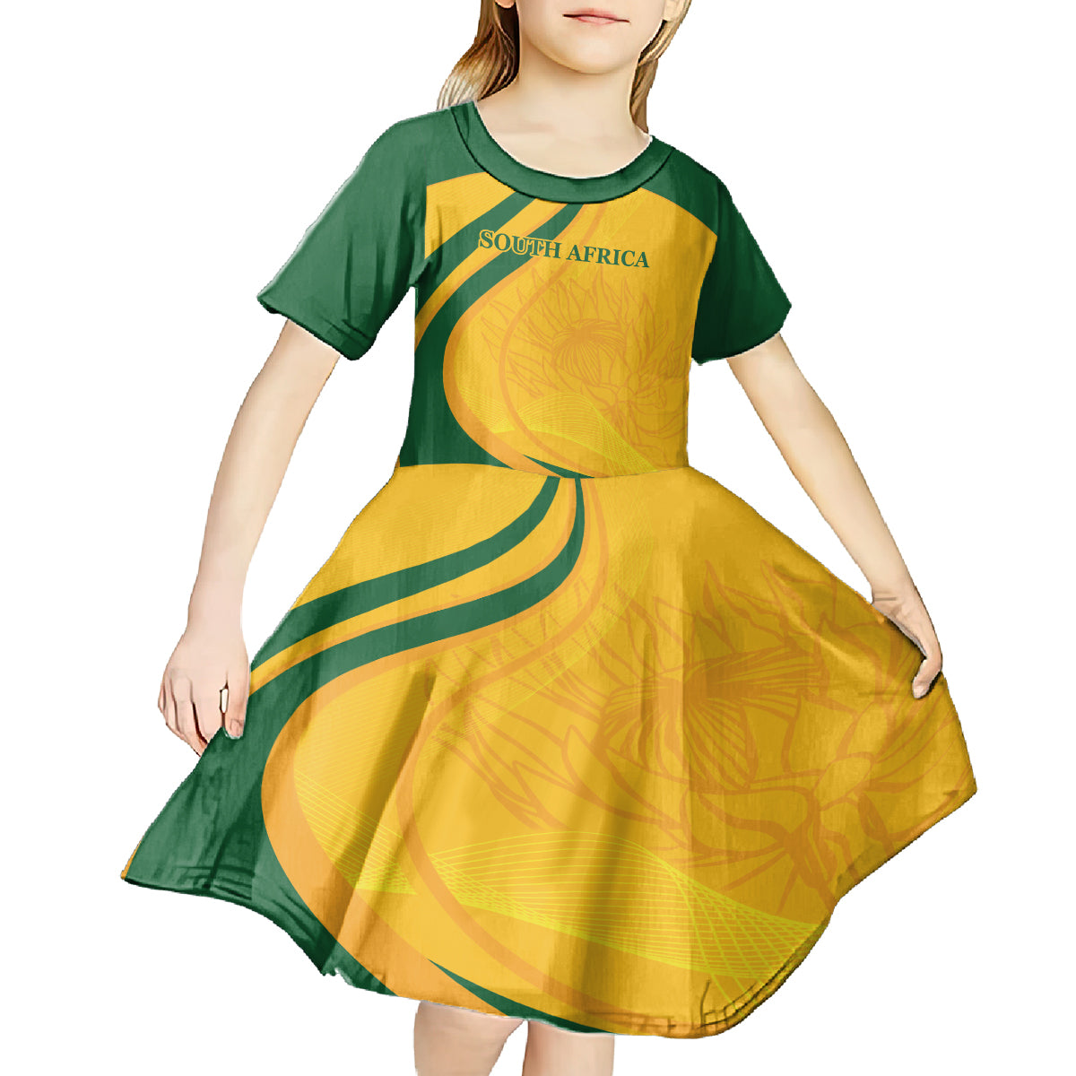 South Africa Cricket World Cup 2024 Kid Short Sleeve Dress Proteas Make Champions - Wonder Print Shop