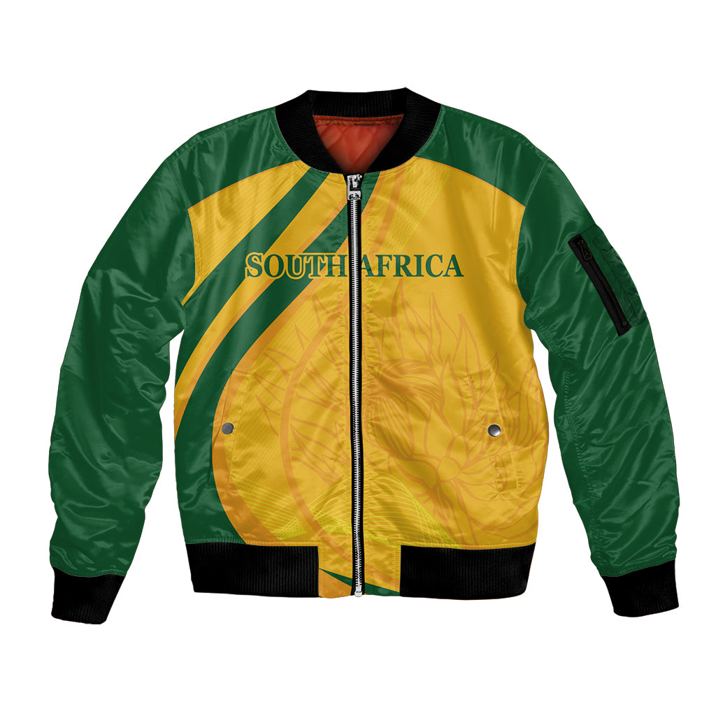 South Africa Cricket World Cup 2024 Sleeve Zip Bomber Jacket Proteas Make Champions - Wonder Print Shop