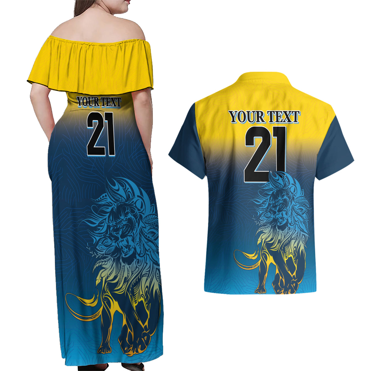 Sri Lanka Couples Matching Off Shoulder Maxi Dress and Hawaiian Shirt With Lions Version LT9 - Wonder Print Shop