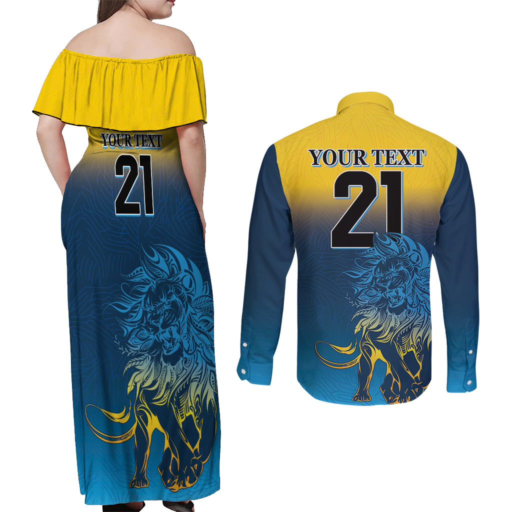 Sri Lanka Couples Matching Off Shoulder Maxi Dress and Long Sleeve Button Shirt With Lions Version LT9 - Wonder Print Shop