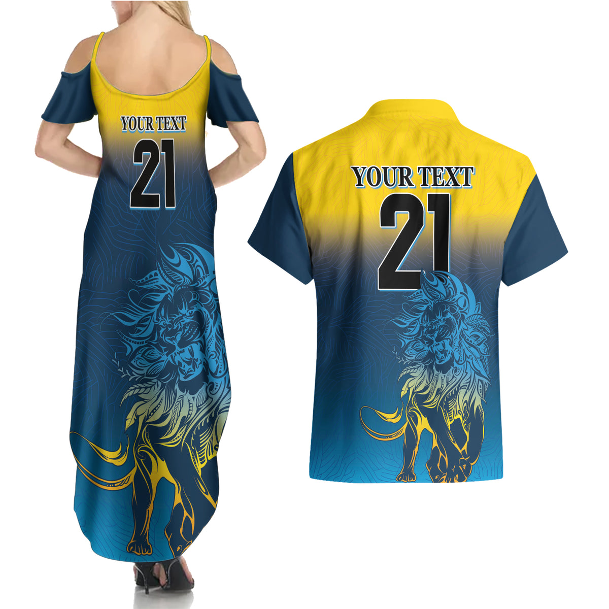 Sri Lanka Couples Matching Summer Maxi Dress and Hawaiian Shirt With Lions Version LT9 - Wonder Print Shop
