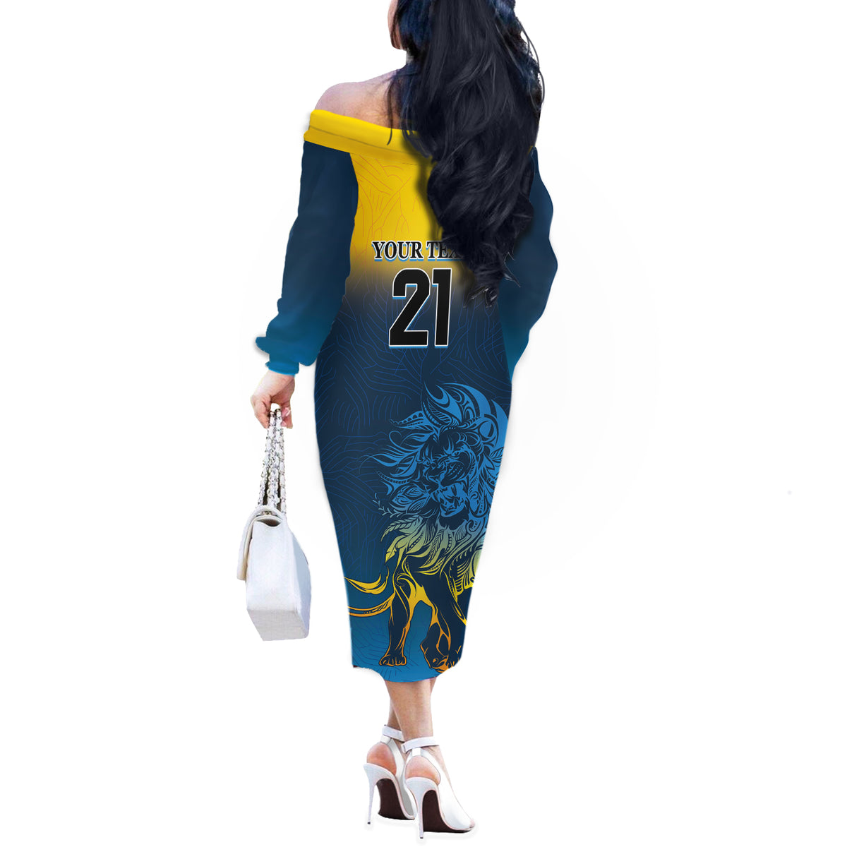 Sri Lanka Off The Shoulder Long Sleeve Dress With Lions Version - Wonder Print Shop