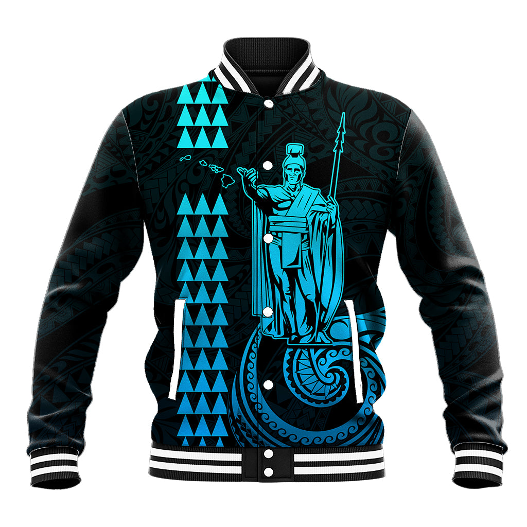 Custom Hawaii Baseball Jacket King Kamehameha - Aqua LT9 - Wonder Print Shop