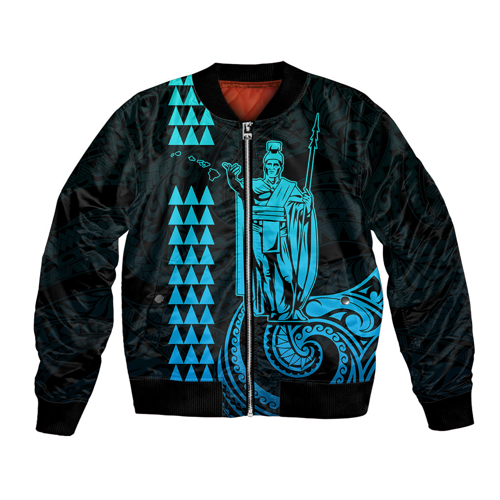 Custom Hawaii Bomber Jacket King Kamehameha - Aqua LT9 - Wonder Print Shop