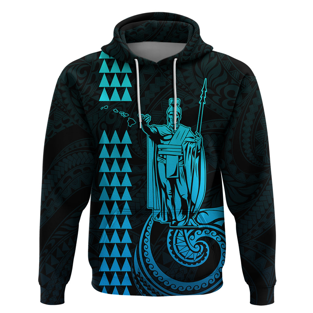 Custom Hawaii Hoodie King Kamehameha - Aqua - Wonder Print Shop