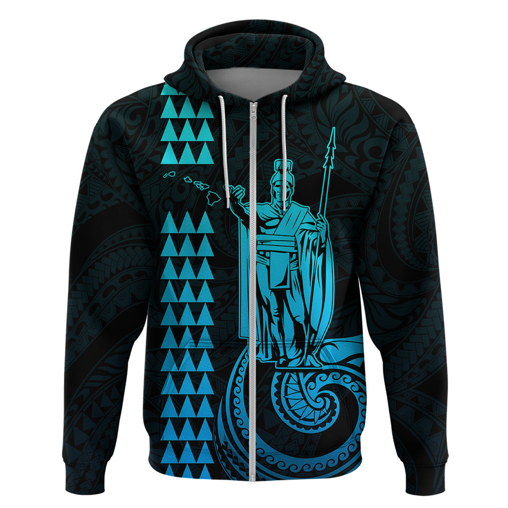 Custom Hawaii Hoodie King Kamehameha - Aqua - Wonder Print Shop