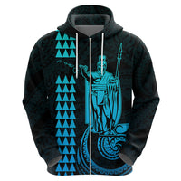 Custom Hawaii Hoodie King Kamehameha - Aqua - Wonder Print Shop