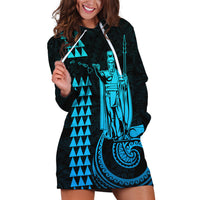 Custom Hawaii Hoodie Dress King Kamehameha - Aqua - Wonder Print Shop