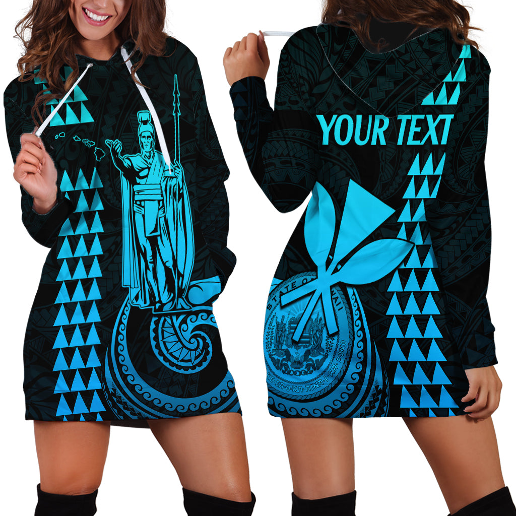 Custom Hawaii Hoodie Dress King Kamehameha - Aqua - Wonder Print Shop