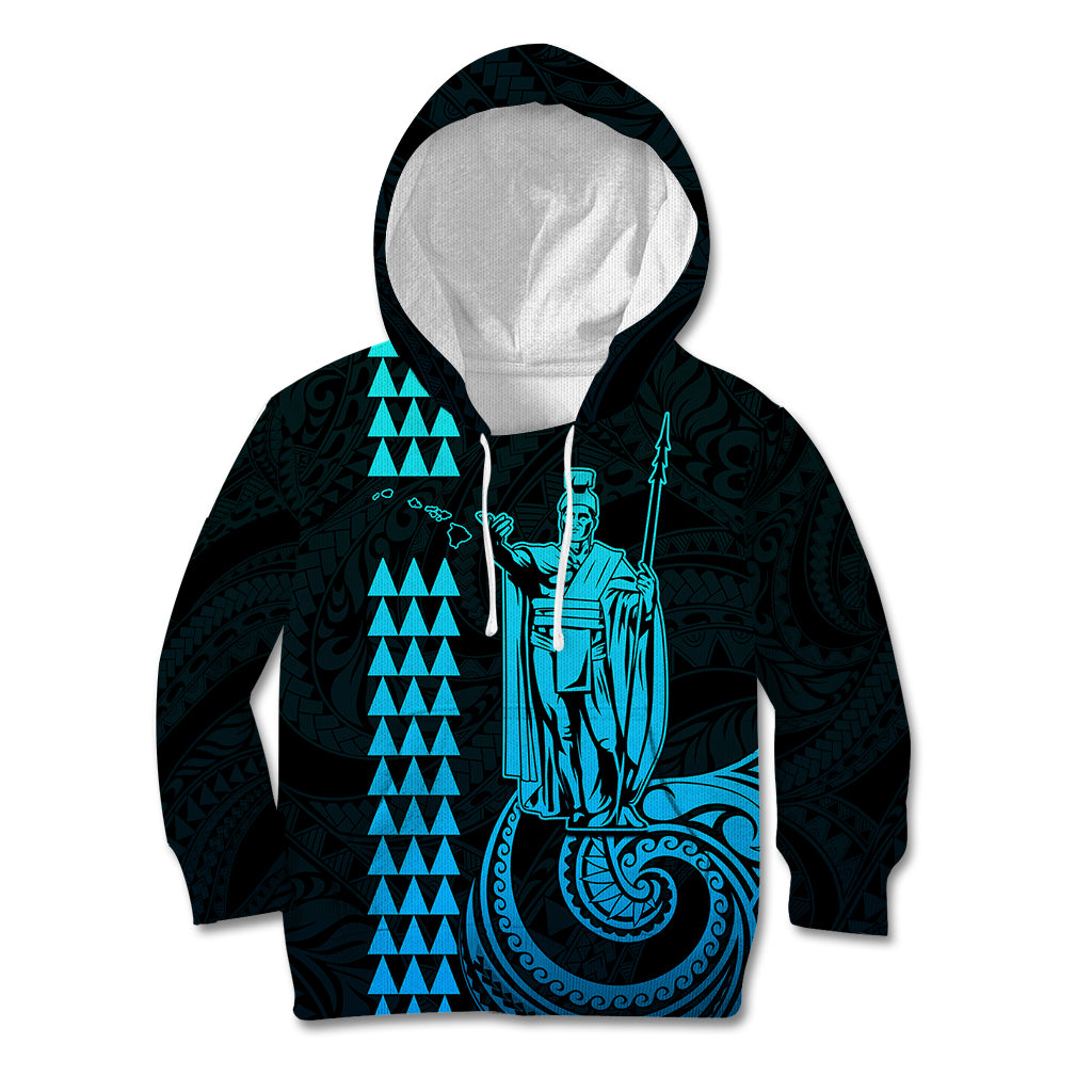 Custom Hawaii Kid Hoodie King Kamehameha - Aqua - Wonder Print Shop