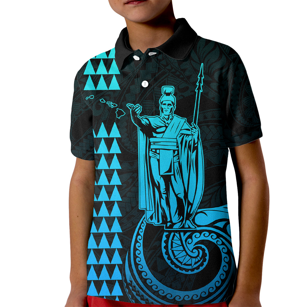 Custom Hawaii Kid Polo Shirt King Kamehameha - Aqua - Wonder Print Shop