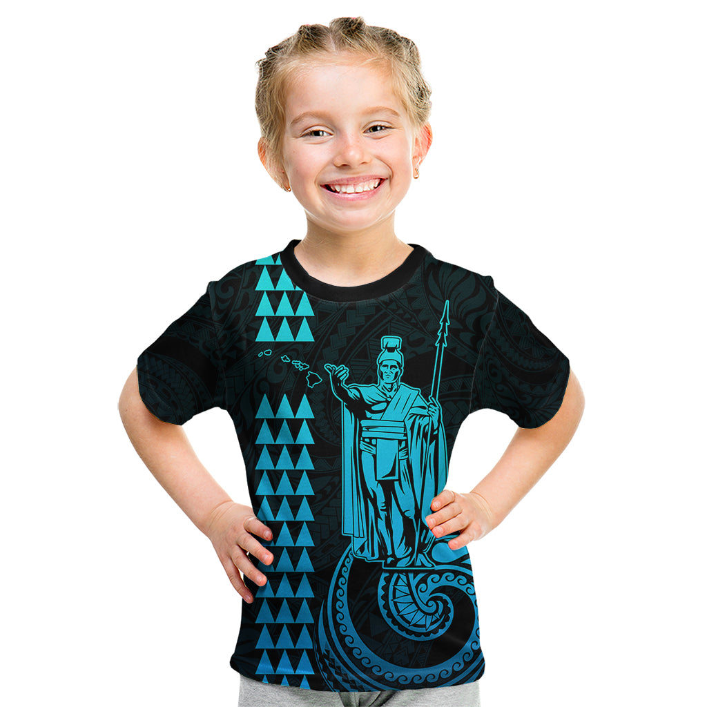 Custom Hawaii Kid T Shirt King Kamehameha - Aqua - Wonder Print Shop
