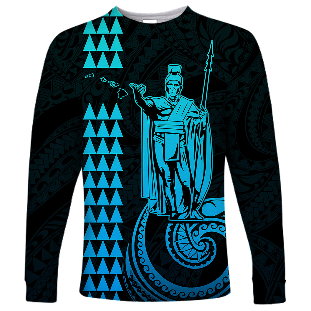 Custom Hawaii Long Sleeve Shirt King Kamehameha - Aqua - Wonder Print Shop