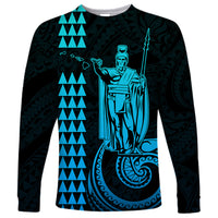 Custom Hawaii Long Sleeve Shirt King Kamehameha - Aqua - Wonder Print Shop