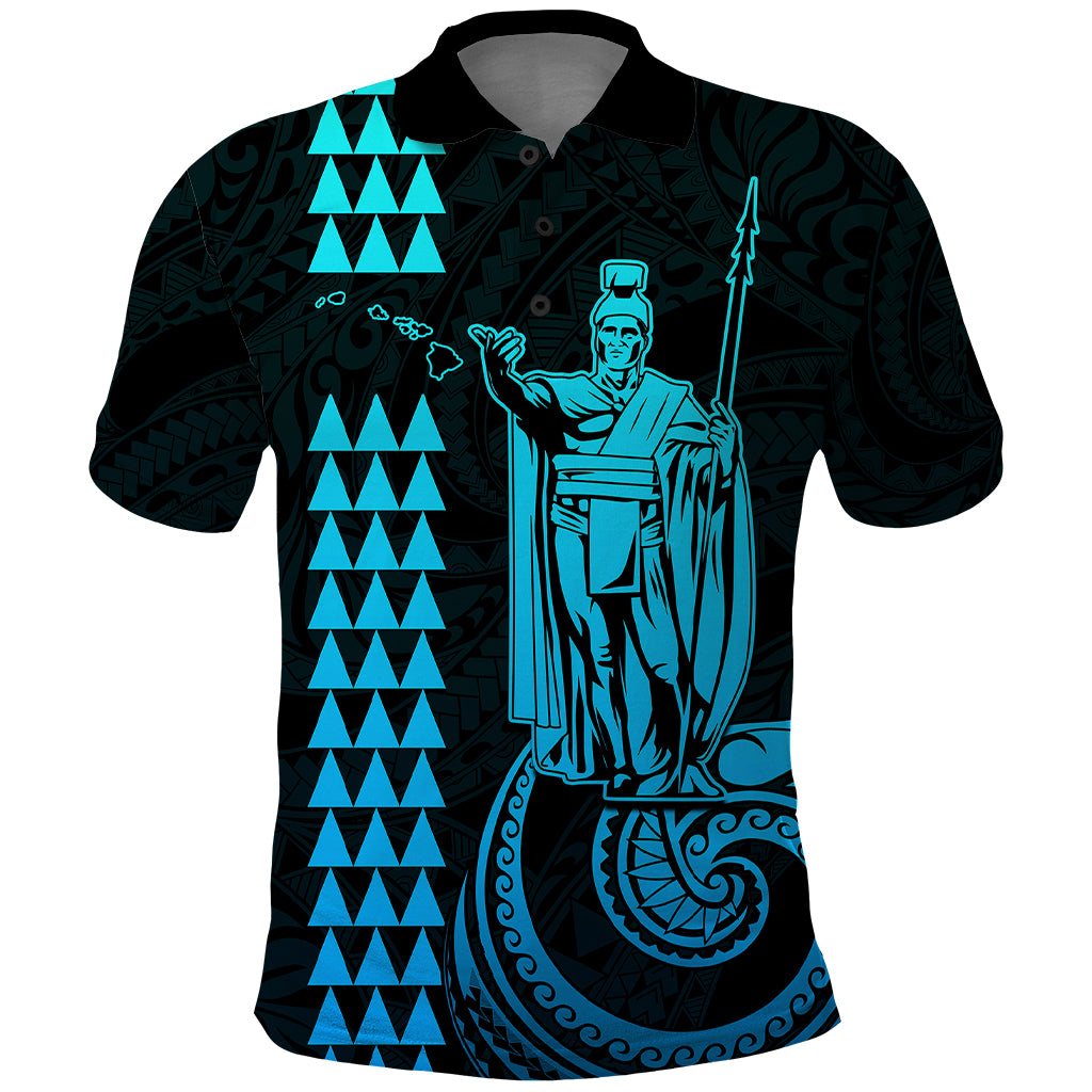 Custom Hawaii Polo Shirt King Kamehameha - Aqua - Wonder Print Shop