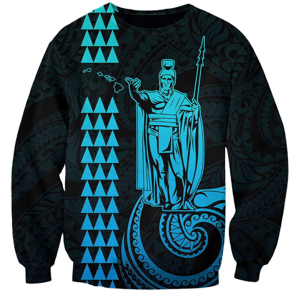 Custom Hawaii Sweatshirt King Kamehameha - Aqua - Wonder Print Shop
