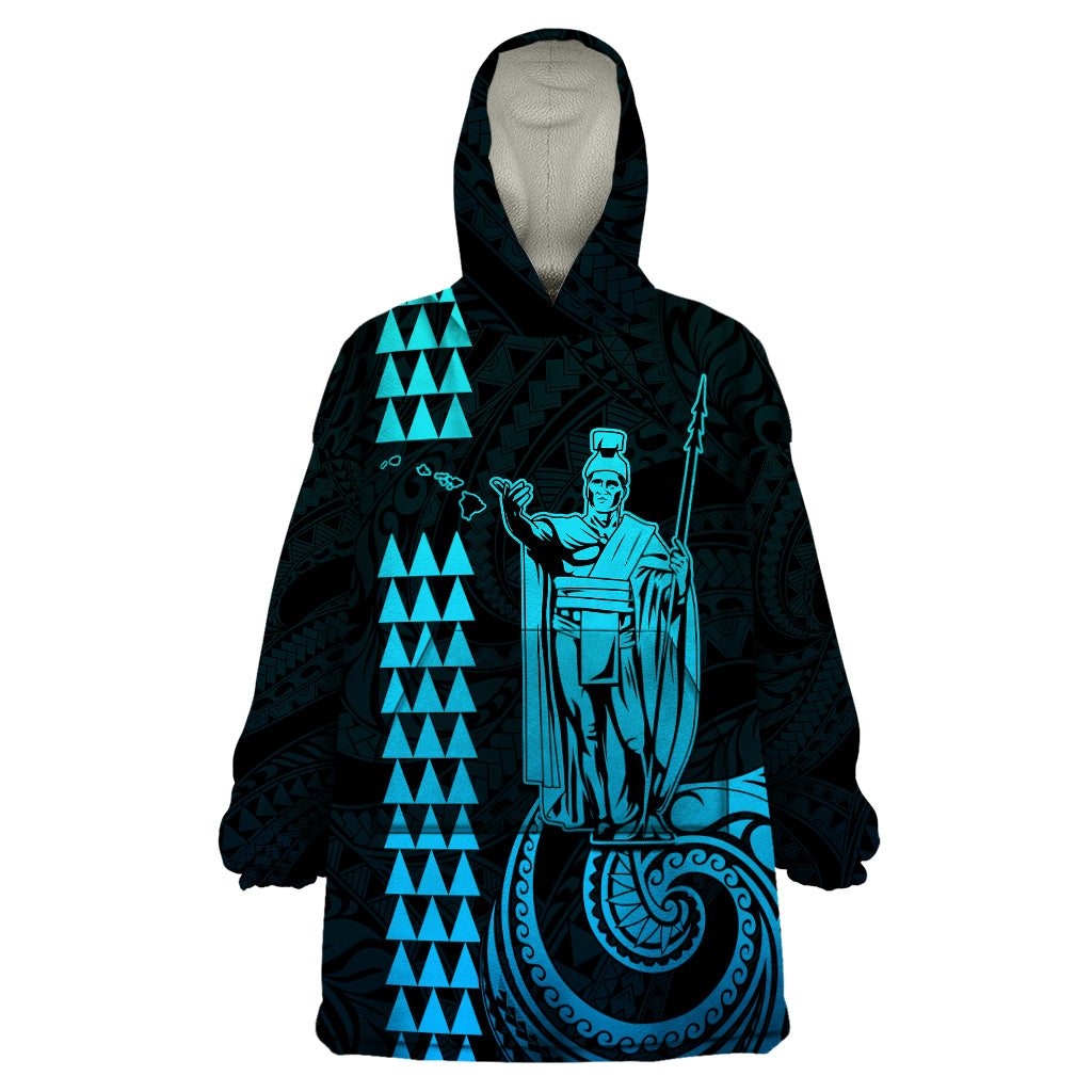 Custom Hawaii Wearable Blanket Hoodie King Kamehameha - Aqua - Wonder Print Shop