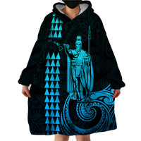 Custom Hawaii Wearable Blanket Hoodie King Kamehameha - Aqua - Wonder Print Shop