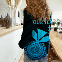 Custom Hawaii Women Casual Shirt King Kamehameha - Aqua - Wonder Print Shop