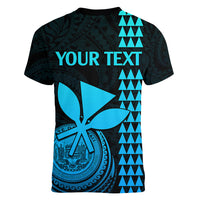 Custom Hawaii Women V Neck T Shirt King Kamehameha - Aqua - Wonder Print Shop