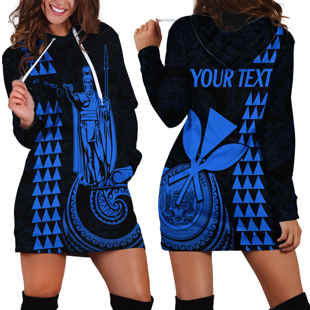 Custom Hawaii Hoodie Dress King Kamehameha - Blue - Wonder Print Shop